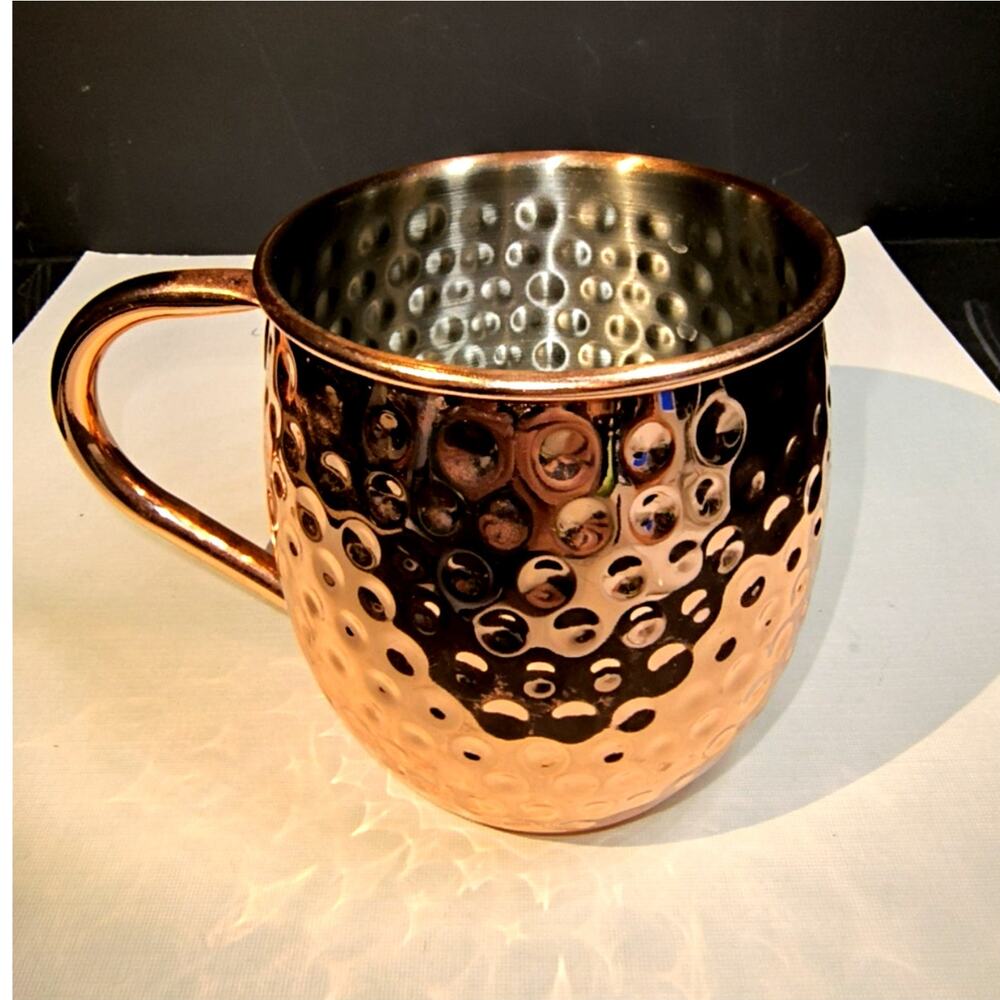 1591.  Hammered Copper Plated Moscow Mule Mug Stainless Steel Interior